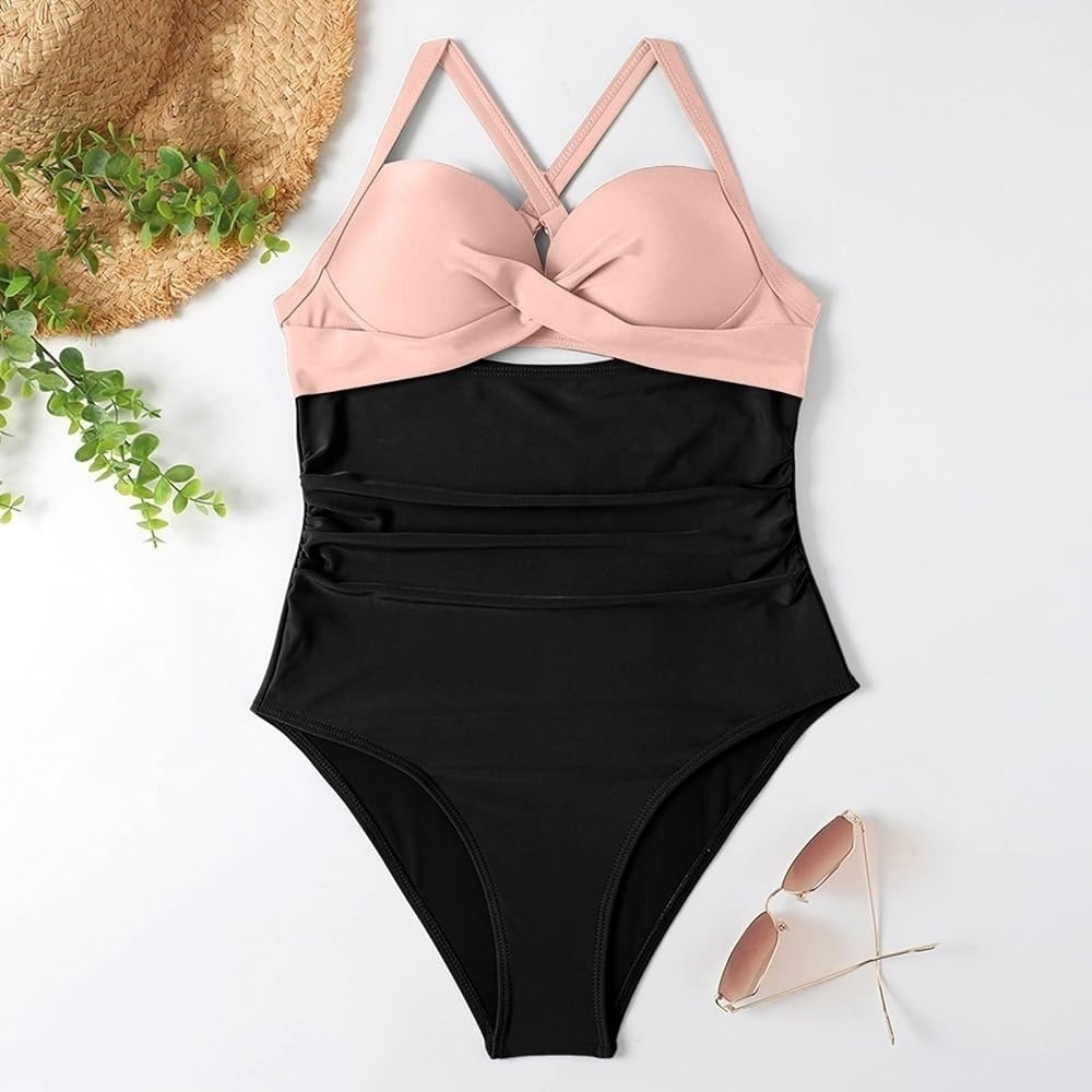 Pink and Black Cutout Swimsuit - Picture 4 of 5